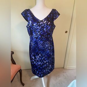 Women’s Kay Unger Designer cocktail dress - black and blue jewel tones.